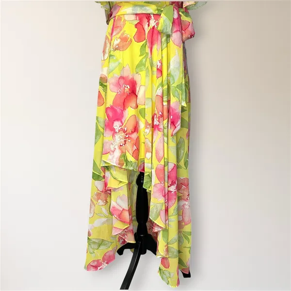 Eliza J Yellow Floral Halter High Low Maxi Dress 8‎ Chiffon Wedding Guest Party - Image 4