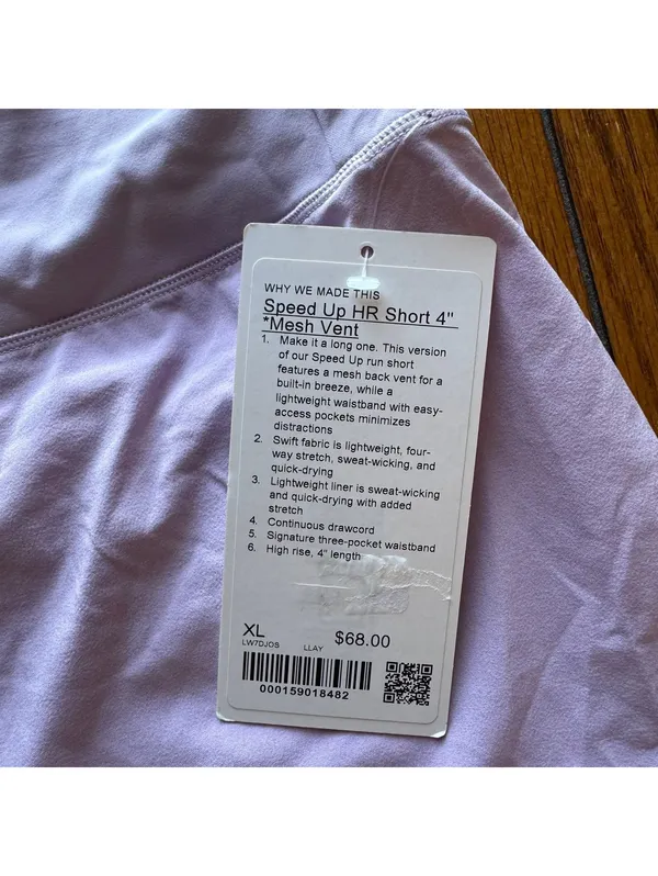 Lululemon Speed Up Short High Rise 4” Mesh Vent Lilac Play Size XL/Size 12 NWT - Image 3