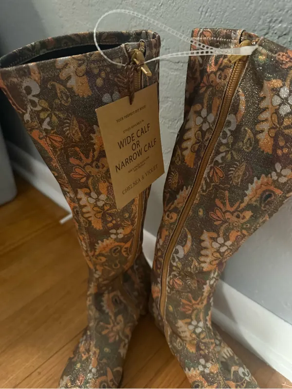 Chelsea and Violet Zayla Brocade Print Knee-High Women's Heel Boots - Image 4