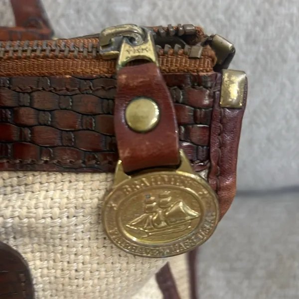 Brahmin vintage rare wicker and brown leather shoulder purse bag - Image 12