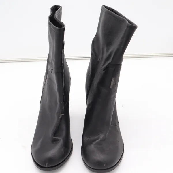 Black Faux Leather Mid-Calf Block Heel Boots Round Toe Size 9 Slouchy Pull On - Image 4