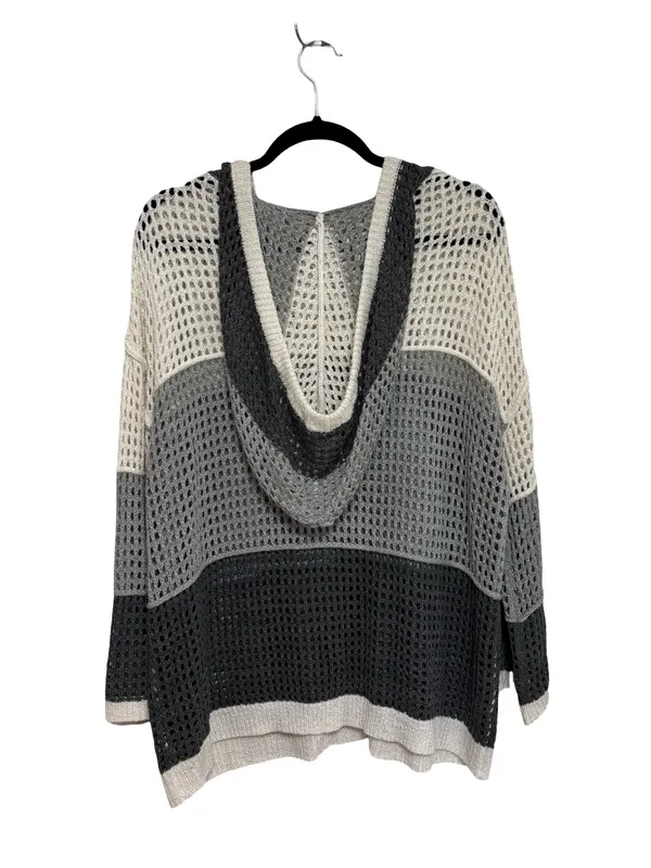 POL Neutral Colorblock Oversized Open Knit Beach Sweater Hoodie - Size M - Image 2