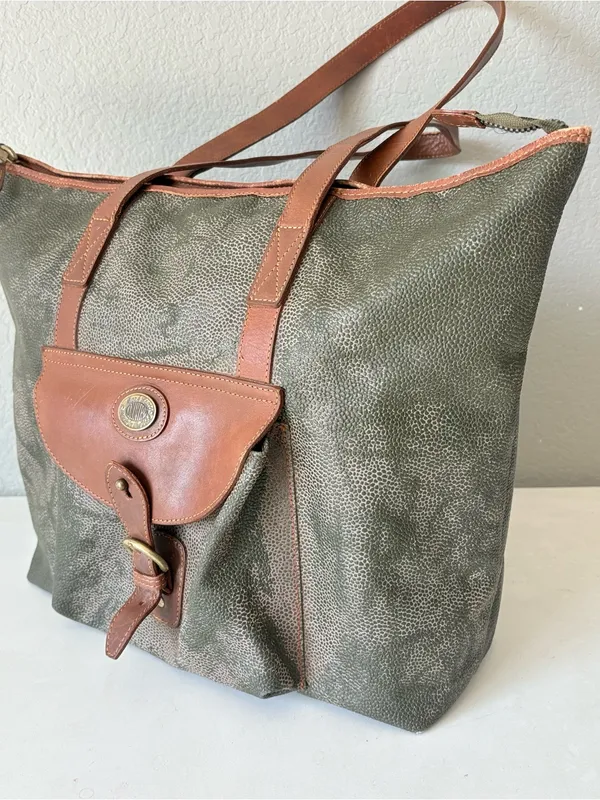 Mark Cross Vintage Army Green Leather Large Tote Shoulder Bag 19”x15” - Image 6