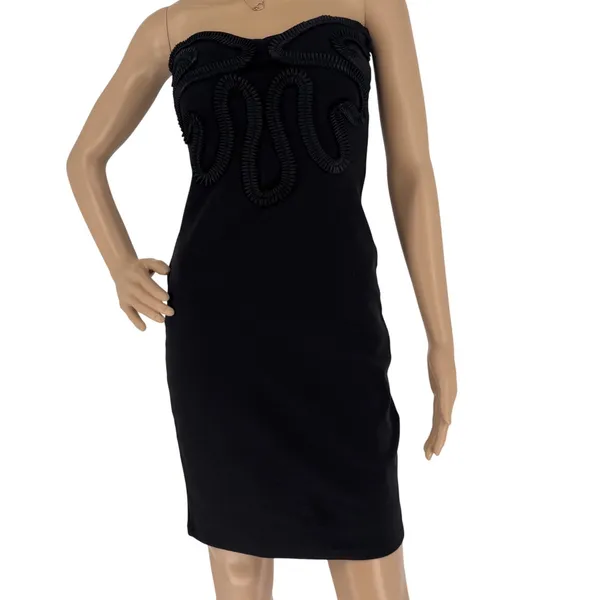 Kardashian‎ Kollection Black Strapless Bodycon Dress Ribbon Applique Small - Image 2