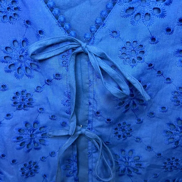 Boho ✨Royal Blue Lace Eyelet Bow Tie Vest Tank Top 2XL 💙 🎀 - Image 5