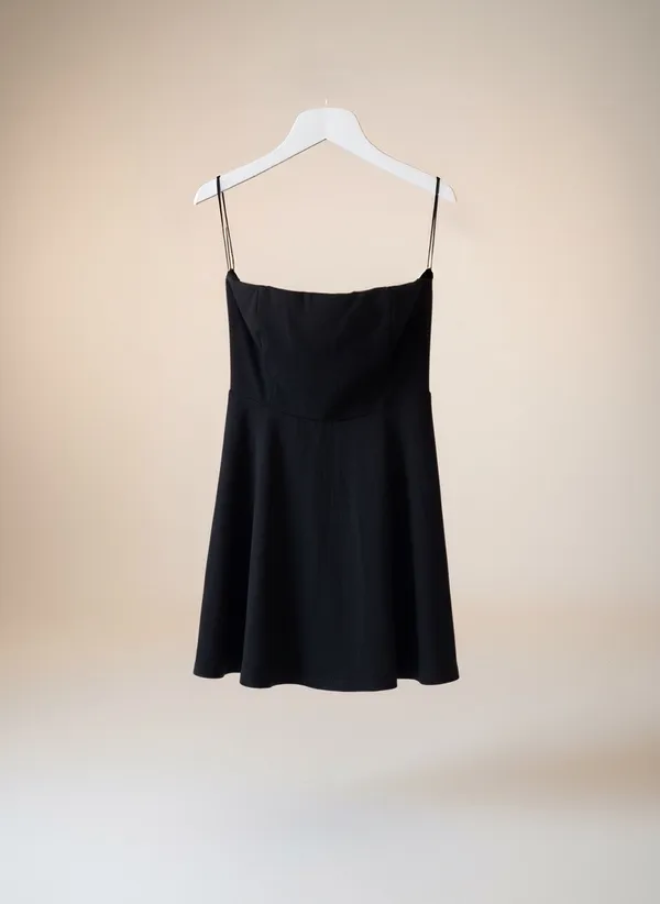 Lulus Black Strapless Square Neck Skater Mini Dress | Womens Large | Date Night Going Out - Image 2