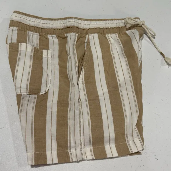 OLD NAVY Tan‎ White Striped Soft Beachy Coastal Classic Shorts SZ S New - Image 2