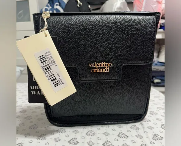 NEW Valentino Orlandi Italian Black Textured Leather Crossbody Purse & Wallet - Image 6