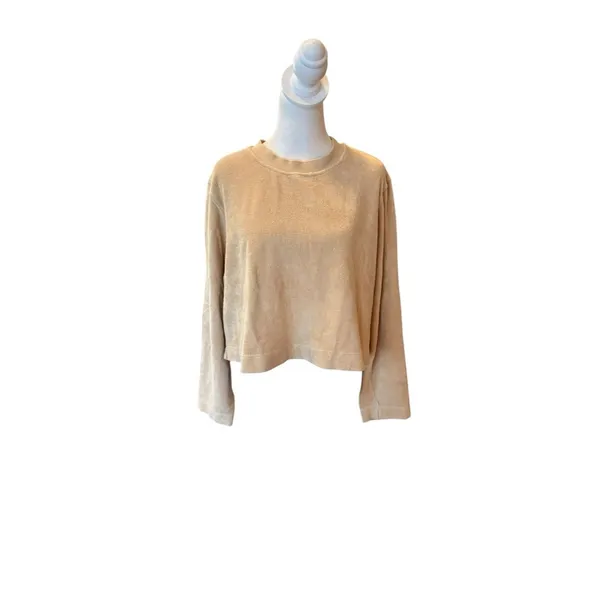 & Other Stories Terry Cotton Boxy Crewneck Sweatshirt Beige Womens Size Medium - Image 2