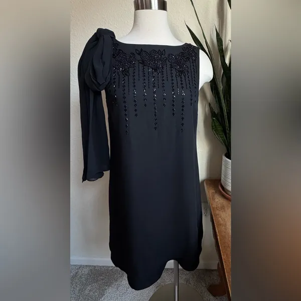 Vintage Liz Claiborne Night Black‎ Beaded Cocktail Dress Size 8 - Image 11