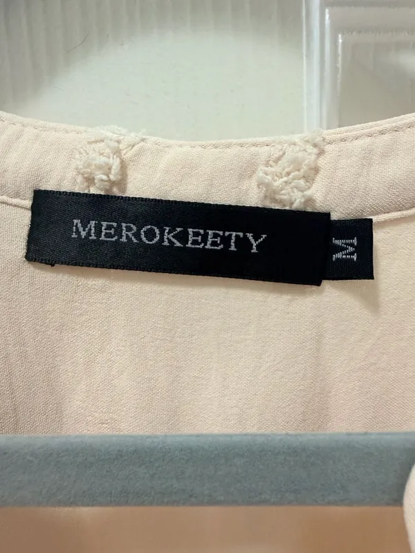 MEROKEETY Swiss Dot Maxi Dress Size M Pink Ruffle Flutter Sleeve V-Neck - Image 3
