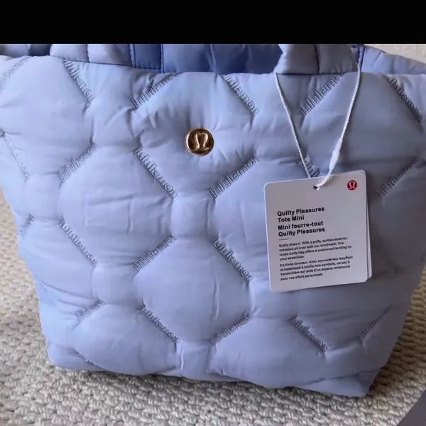 LuLulemon Quilty Pleasures Tote Bag Mini Light Blue Quilted Shoulder Bag - Image 7