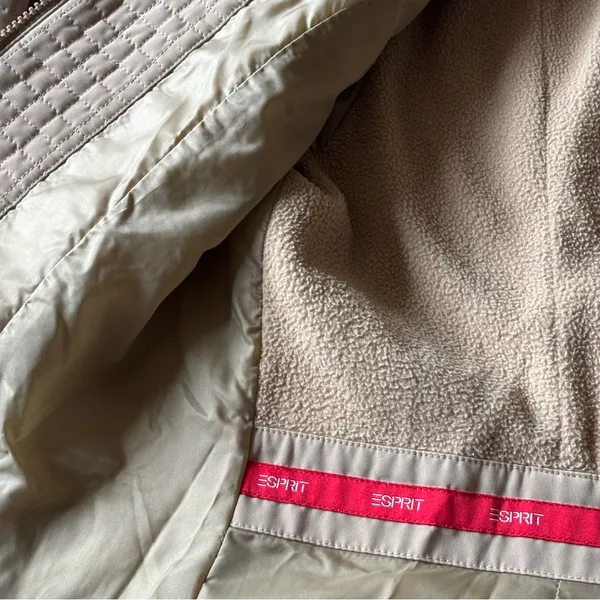 Esprit Women’s Quilted Hooded Coat Beige Long Jacket Size L Warm Outerwear - Image 15