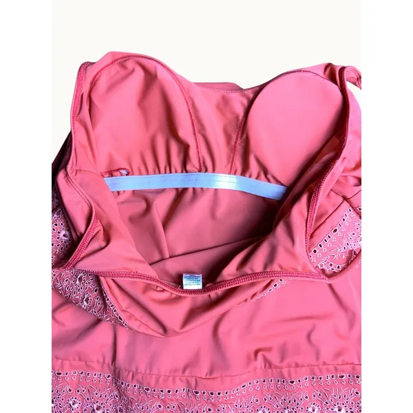 Women’s Tankini Swim Top Coral Pink Eyelet Lace Ruffle Padded Strappy 14” - Image 10