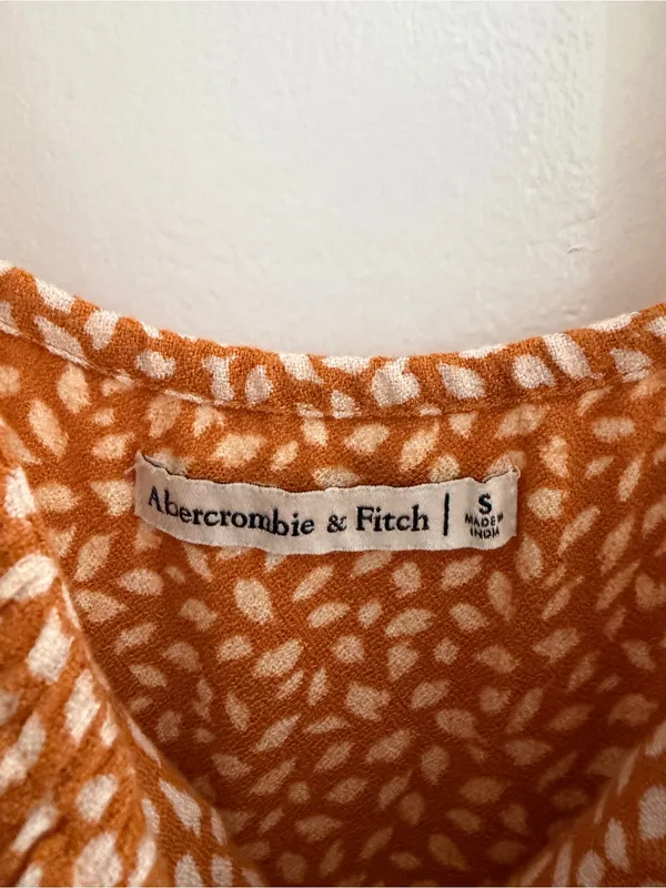 Abercrombie & Fitch Orange Patterned Ruched Top Midi Dress with Slit Small - Image 4