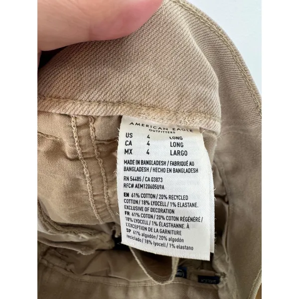 American Eagle Super High-Rise Wide Leg Pleated Khaki Pants Tan Women 4 Long‎ - Image 5