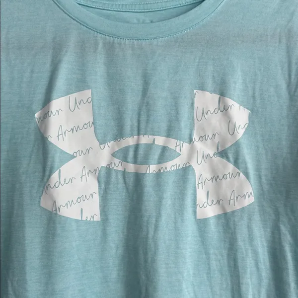 Under Armour Women's Short Sleeve Tee in Aqua with White Logo Size L - Image 2