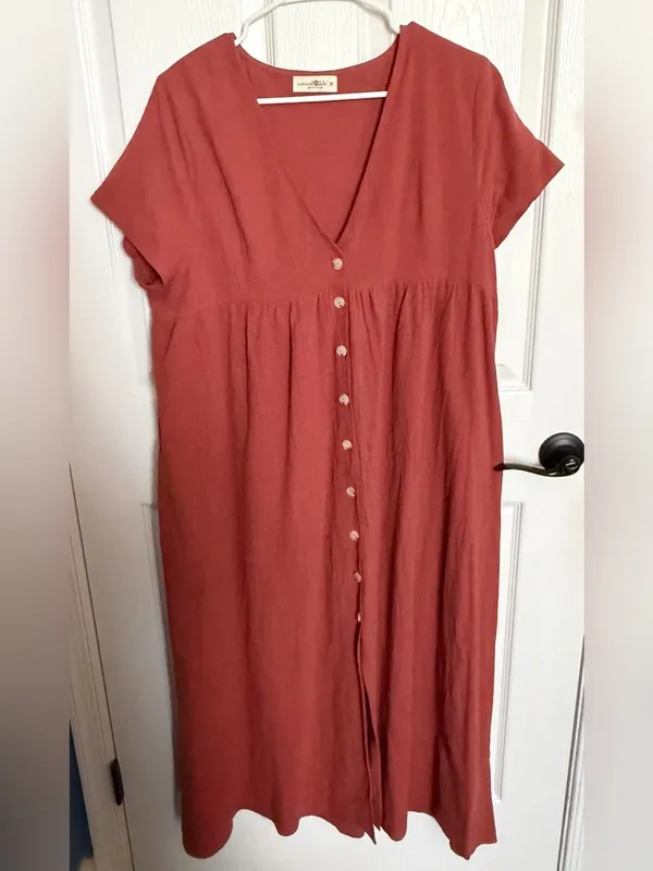 NATURAL LIFE Avery Rust Button-Front Midi Dress Medium - Image 3
