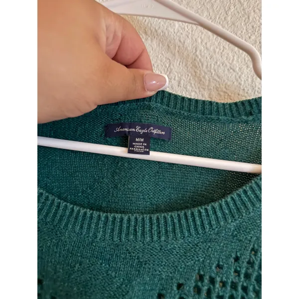 American Eagle Green‎ Open Knit Pointelle Sweater Womens Medium Y2K Forest Green - Image 4