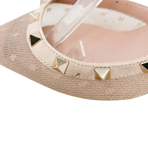 Valentino Garavani Rockstud Nude Mesh Suede Slingback Pointed Toe Pumps EU 39 - Image 2
