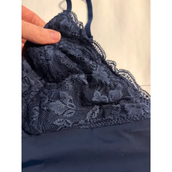Joyspun Bralette Lace V-Neck Navy Blue Adjustable Straps Size L - Image 2