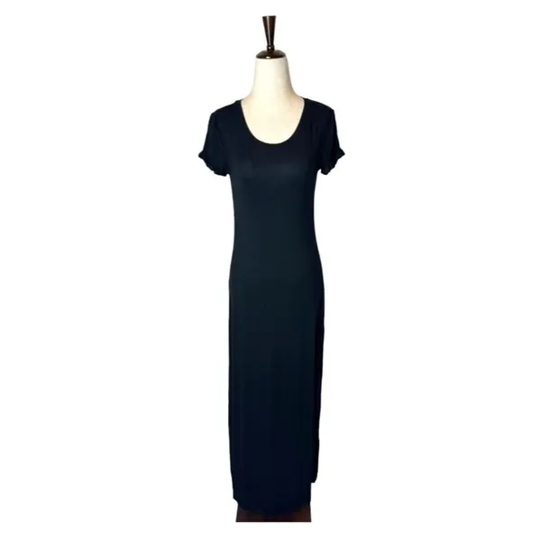 C&C California Dress Women‎ XS Black Short Sleeve Scoop Neck Tee Maxi Lounge - Image 2