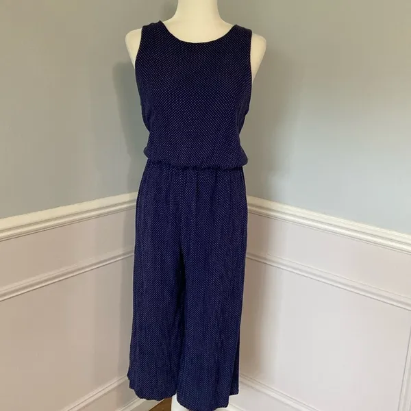 French Grey Jumpsuit Reagan Woven Polka Dot Cropped Sleeveless Size Large - Image 3