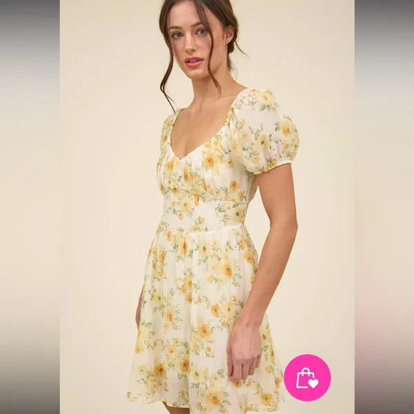 Blu Pepper Yellow Boho Milkmaid Romantic Summer Floral Midi Dress S - Image 3