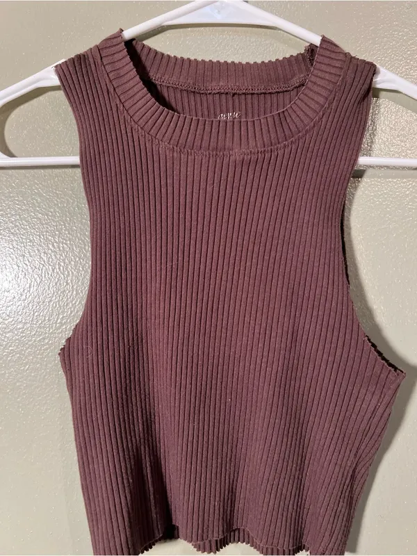 Aerie Women's Size XS Ribbed Sleeveless Tank Top Chocolate Brown Crew Neck Raw - Image 2
