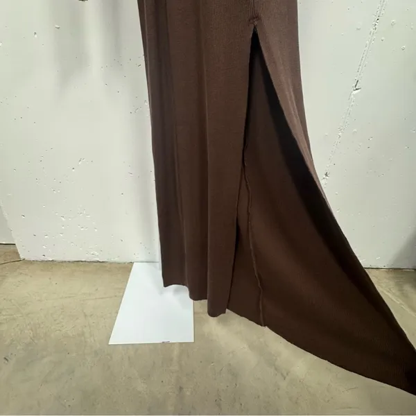 Revolve THE RANGE Mass Rib Cutout Long Sleeve‎ Midi Sweater Dress Espresso Large - Image 3