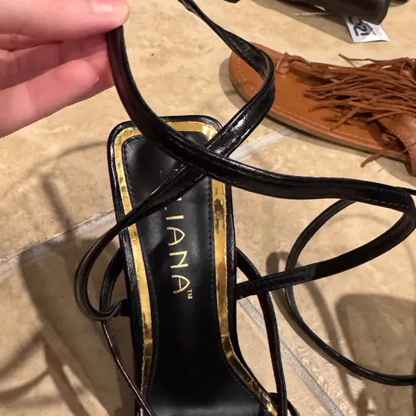 Liliana Black and Gold Strappy Heels - Image 4