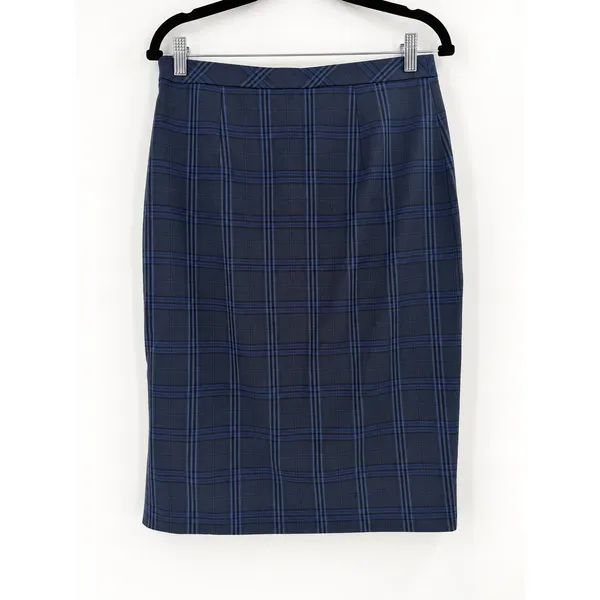 Banana Republic Pencil Skirt Womens 6 Blue Plaid Wool Blend Career Preppy NWT - Image 2