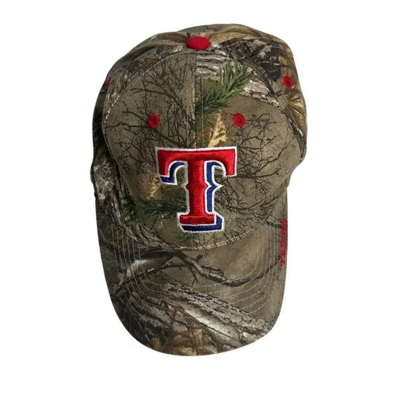 Texas Rangers '47 Brand Adjustable Camo Hat‎ Unisex Embroidered Logo - Image 2