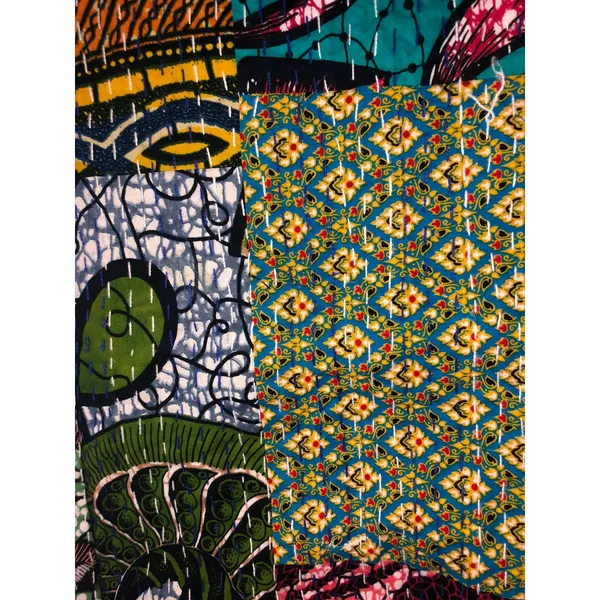 Raj Cotton Embroidered Pants Size L Patchwork Wide Leg Boho Artsy Vibrant Color - Image 2
