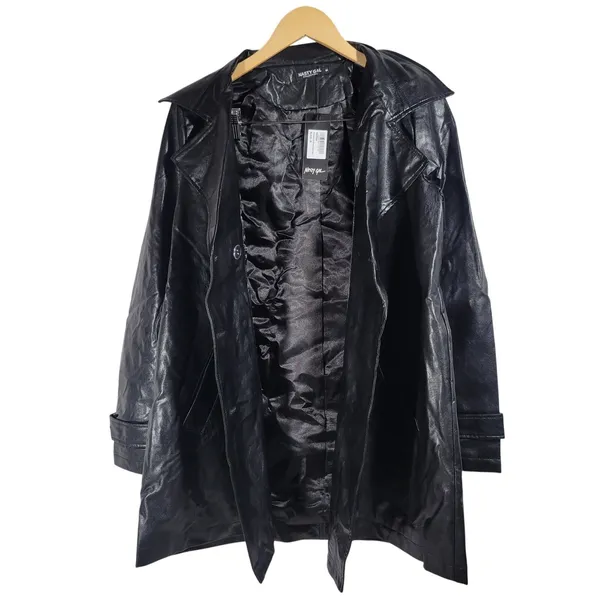 Nasty Gal Collection Black Faux Leather Longline Trench Coat Jacket Women's‎ M - Image 3