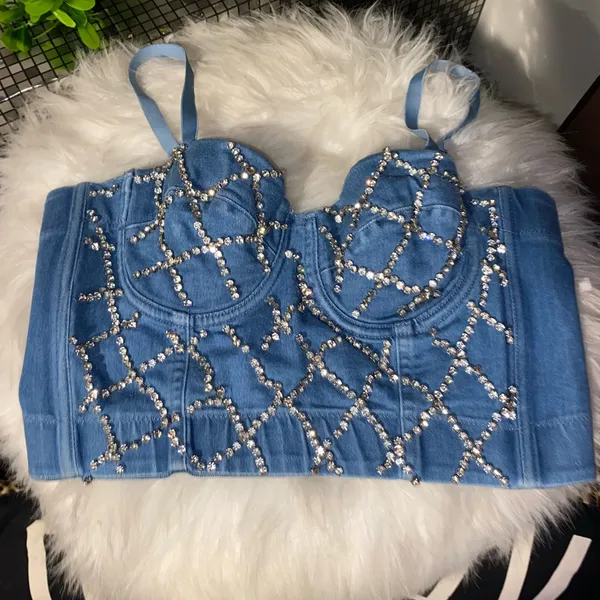 Papaya Blue Rhinestone Embellished Crop Top - Image 11