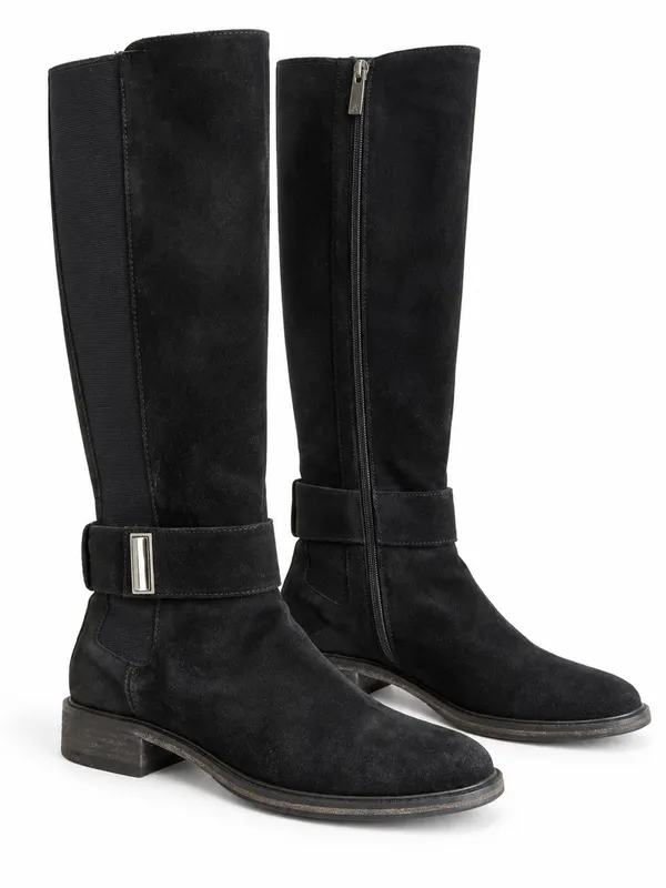 Aquatalia Giada Knee High Riding Boots 6 Black Suede Stretch Luxury - Image 2
