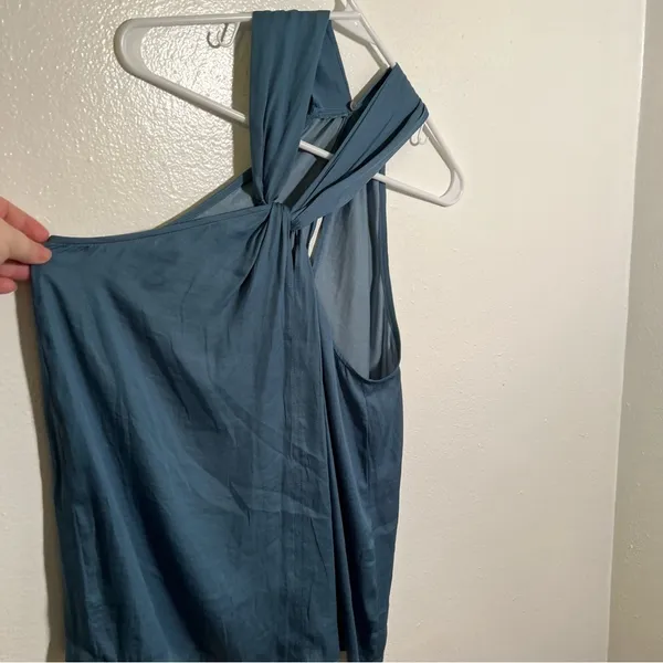Loft Sleeveless Blouse Blue Green Knot Keyhole Twist‎ High Neck - Image 5