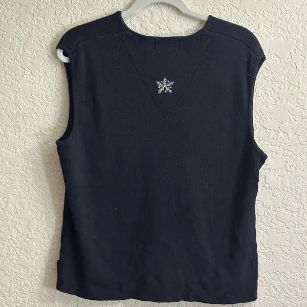 Woolrich Sweater Vest Black L Womens Snowman Snowflake Embroidered Holiday - Image 8