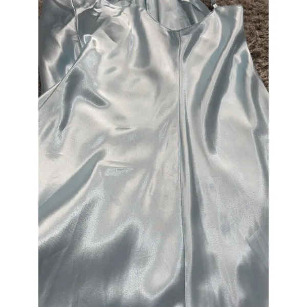 Y2K Secret Treasures Women’s Satin Slip Dress Nightgown Blue L Spaghetti Straps - Image 5