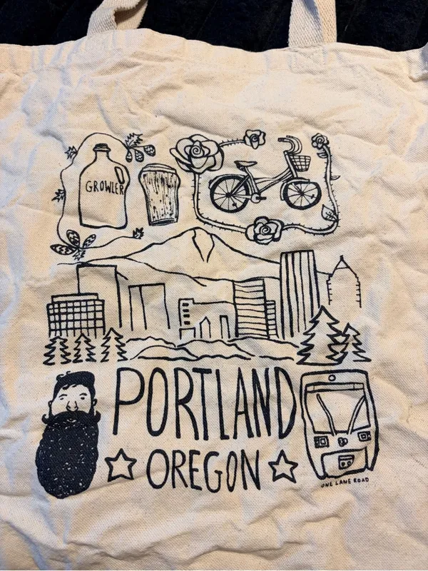 Portland Oregon Graphic Canvas Tote - Cream with Black Print - Image 2