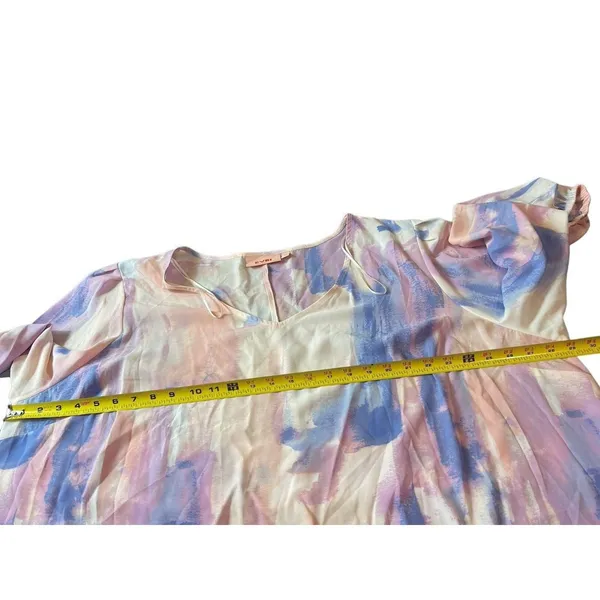 Evri Long Sleeve Semi Sheer Pink Blue Paint Look Tie Waist V-neck 3x Top NWT - Image 12
