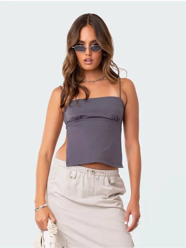 Edikted Charcoal Grey Strappy Tank Top - Image 3