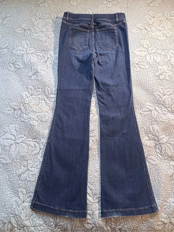 💥SPANX Pull On Flare Jeans Dark Wash High Rise Stretch Denim Size L🧡 - Image 4