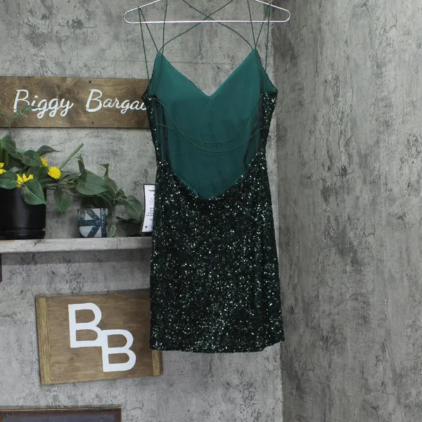 NWT B. Darlin Juniors V-Neck Strappy-Back Mini Dress E78X981E Hunter Green L - Image 5