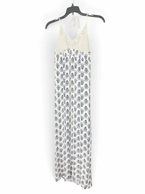 American Rag Cie XL Boho Crochet Floral Maxi Dress Blue Ivory Festival - Image 2