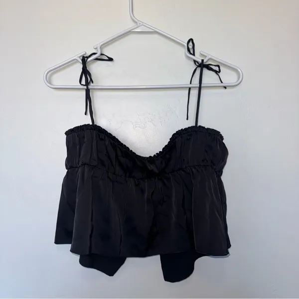 Oh Polly Caramia Tie-Front Camisole Top in Black - Image 6