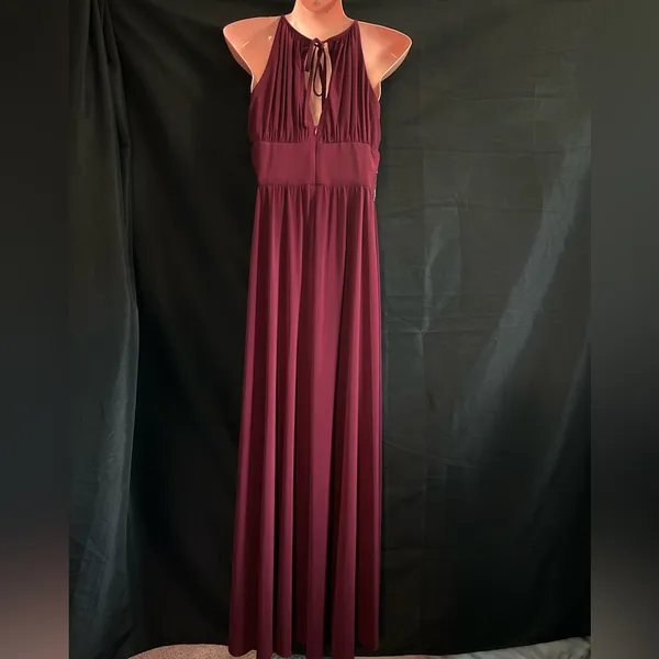 R&M Richards Burgundy Sequin & Beaded Full Length Evening Prom Gown SZ 6 - Image 2
