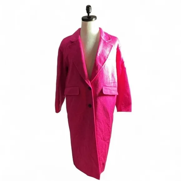 NWT American Vintage Fluorescent Pink Wool Long Blazer Coat with Notched Lapel‎ - Image 2