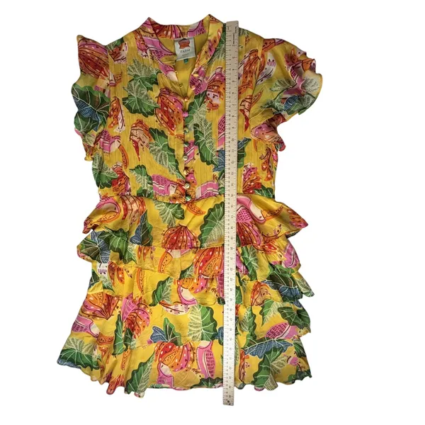 Farm Rio Yellow Beaks & Bananas Mini Dress Small Tropical Toucan Tiered Resort - Image 13